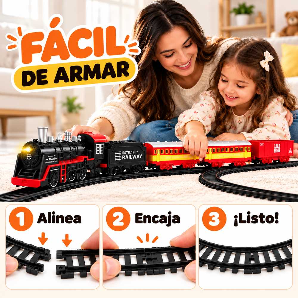 Tren Eléctrico Clásico para Niños – Set de 18 Piezas con Luz y Sonido
