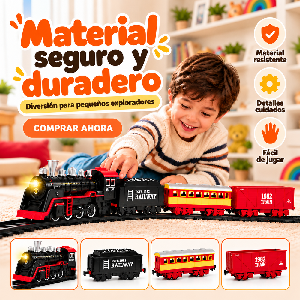Tren Eléctrico Clásico para Niños – Set de 18 Piezas con Luz y Sonido